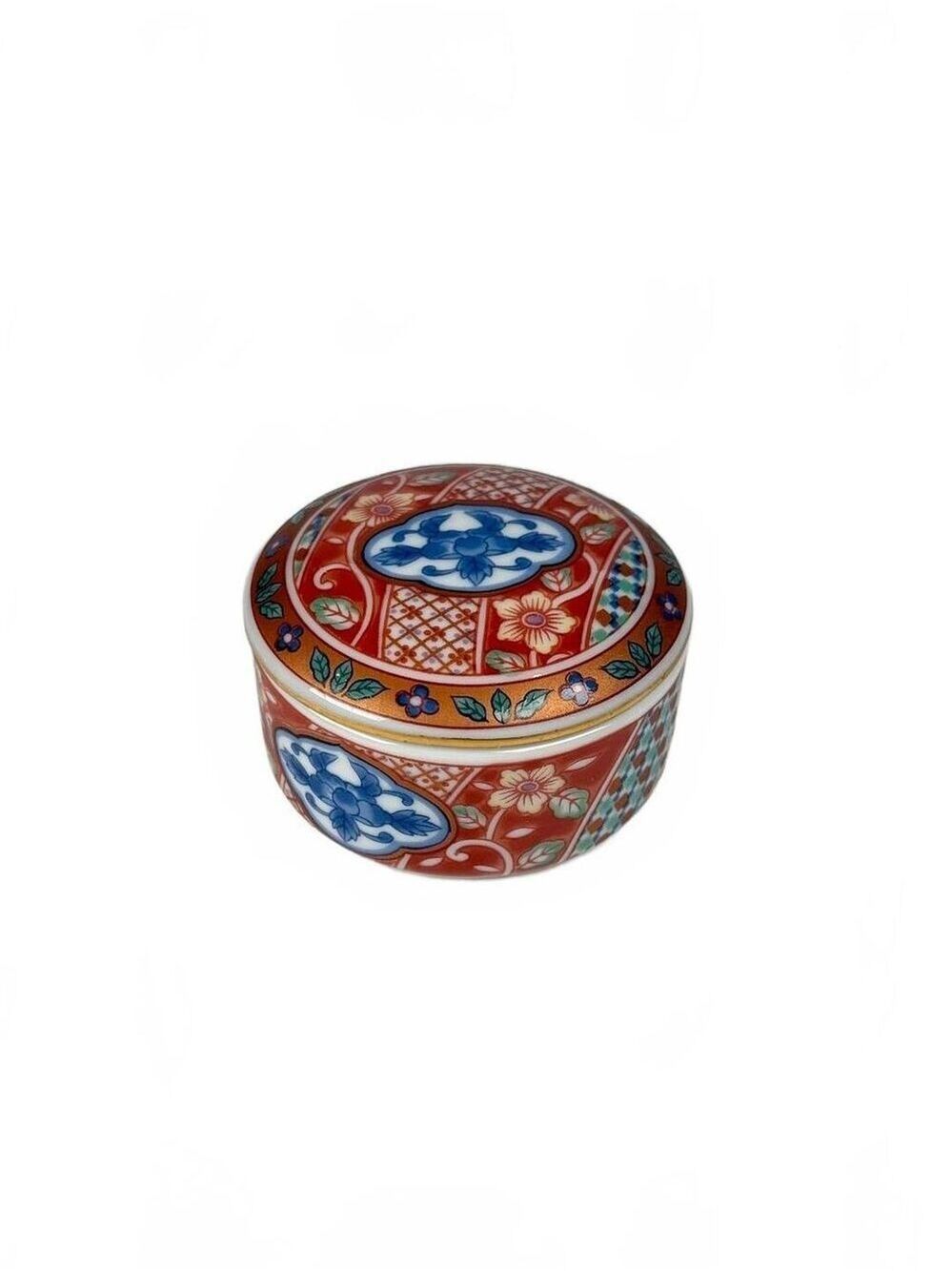 Vintage Otagiri Imari Crest Porcelain  Lidded Trinket Box Japan Hand-Painted